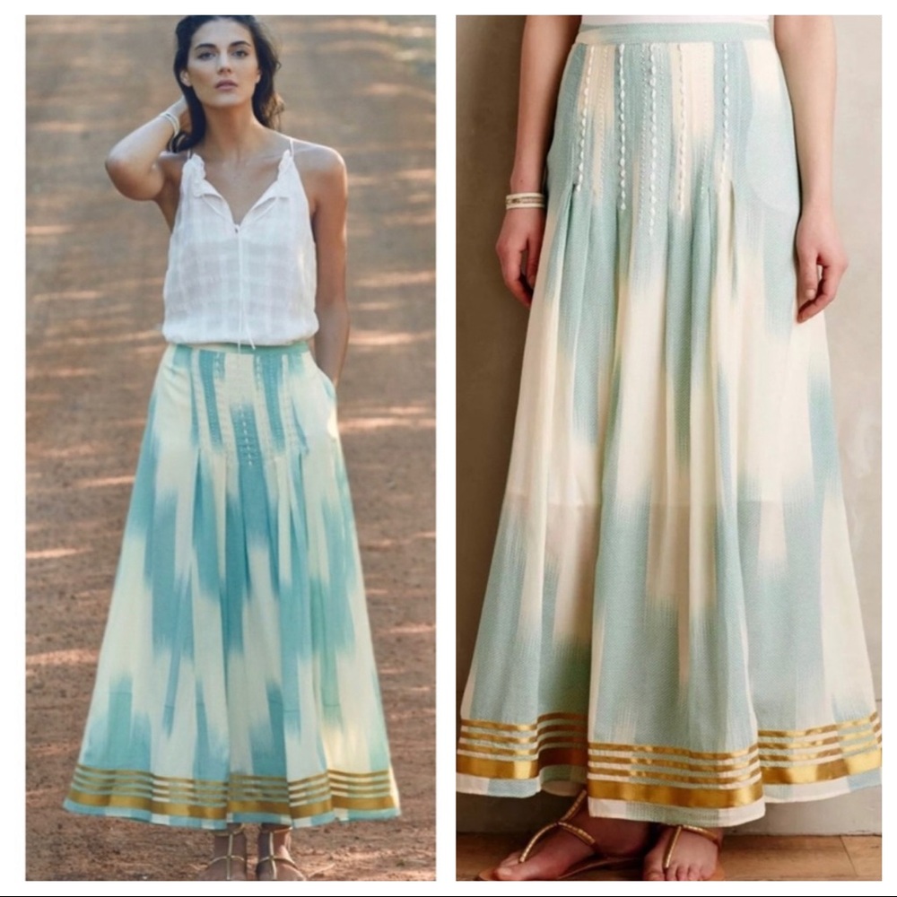 Anthro Floreat Far Seas ikat gold trim maxi skirt